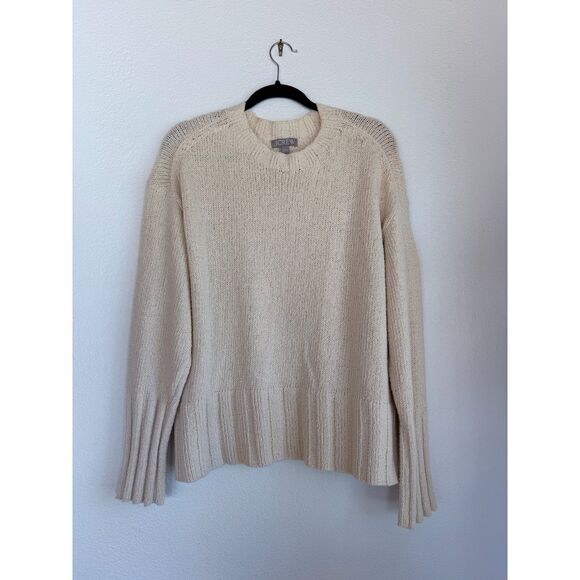 NWOT J.Crew Women's Marina Sweater in Textured Cotton Blend in Warm Sesame Sz L - Picture 6 of 13
